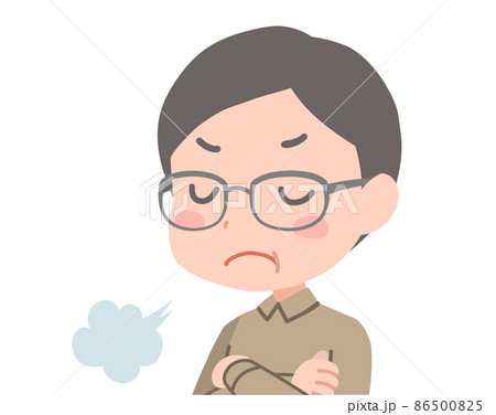ふくれっ面で腕組みをしている中年男性 ふくれっ面で腕組みをしている中年男性 86500825