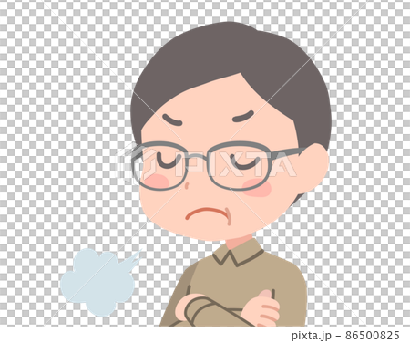 ふくれっ面で腕組みをしている中年男性 ふくれっ面で腕組みをしている中年男性 86500825