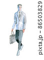Figures of young people in casual clothes. They go to the viewer. Full-length. Watercolor illustration 86503829