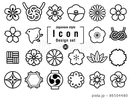 和風アイコンセット モノクロ 86504480