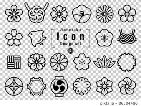 和風アイコンセット モノクロ 86504480