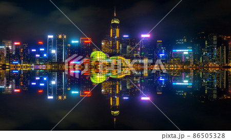 Cityscape with skyscraper at night in Hong Kong. Cityscape with skyscraper at night in Hong Kong. 86505328