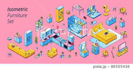 Isometric furniture set sofa, armchair, bookshelf Isometric furniture set sofa, armchair, bookshelf 86505436