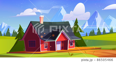 Village house in mountain valley with meadows Village house in mountain valley with meadows 86505466