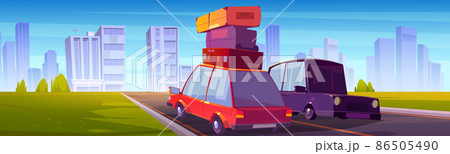 Cityscape with cars on road and houses on skyline 86505490