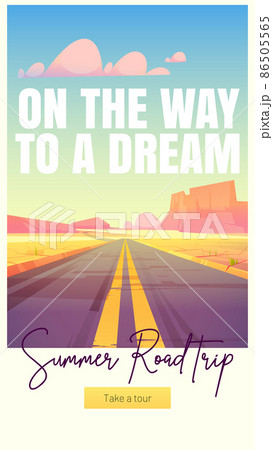 Summer road trip cartoon web banner, empty highway Summer road trip cartoon web banner, empty highway 86505565
