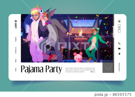 Pajama party banner with people in kigurumi 86505575