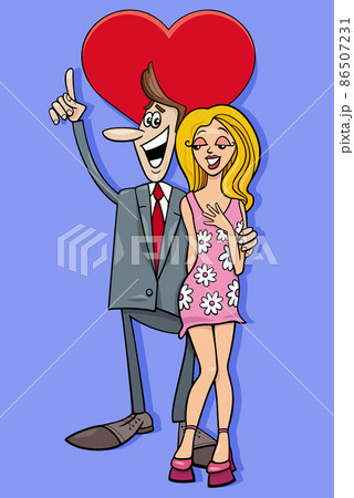 valentine card with cartoon man and woman in love valentine card with cartoon man and woman in love 86507231