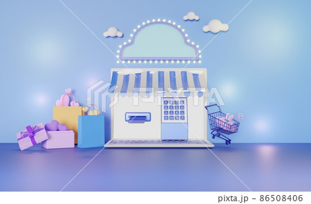 3D Shop facade, online shopping concept, Winter.  3d illustration or 3d render. 86508406