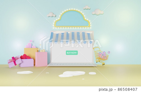 3D Shop facade, online shopping concept, Winter. 3d illustration or 3d render. 3D Shop facade, online shopping concept, Winter. 3d illustration or 3d render. 86508407
