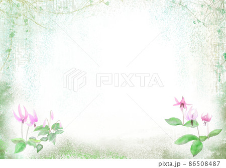 春を告げる日本の山野草・カタクリの花咲きつる植物が茂る野山の背景イラスト 春を告げる日本の山野草・カタクリの花咲きつる植物が茂る野山の背景イラスト 86508487