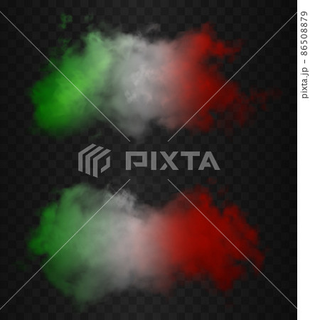Set of two smoke clouds in the colors of the italyan flag. Green, white and red realistic colorful Set of two smoke clouds in the colors of the italyan flag. Green, white and red realistic colorful 86508879