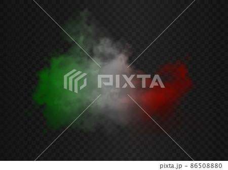 Smoke cloud in the colors of the italyan flag. Green, white and red realistic gradient colorful fog Smoke cloud in the colors of the italyan flag. Green, white and red realistic gradient colorful fog 86508880