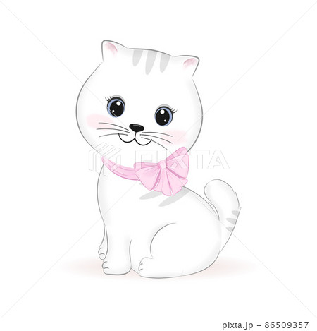 Cute little white Cat, animal cartoon illustration Cute little white Cat, animal cartoon illustration 86509357