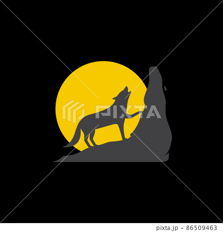hill with wolf howl night logo design, vector graphic symbol icon illustration creative idea 86509463