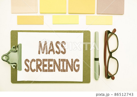 Conceptual display Mass Screening. Word for health evaluation performed at a large amount of population Multiple Assorted Collection Office Stationery Photo Placed Over Table Conceptual display Mass Screening. Word for health evaluation performed at a large amount of population Multiple Assorted Collection Office Stationery Photo Placed Over Table 86512743