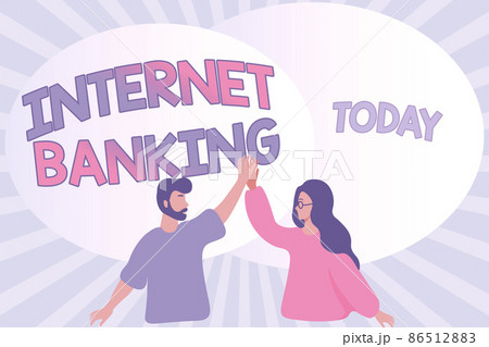 Writing displaying text Internet Banking. Word for banking method which transactions conducted electronically Happy Colleagues Illustration Giving High Fives To Each Other. Writing displaying text Internet Banking. Word for banking method which transactions conducted electronically Happy Colleagues Illustration Giving High Fives To Each Other. 86512883