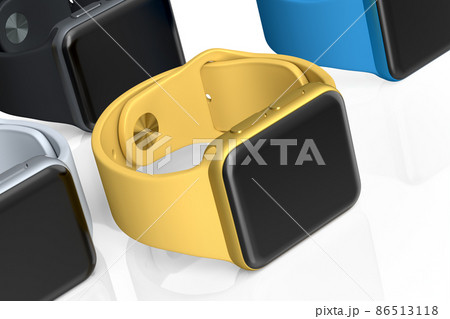 Mockup of smart watches or fitness tracker lying on white background. Mockup of smart watches or fitness tracker lying on white background. 86513118