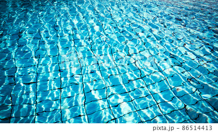 Clear water surface. Blue wave texture, pool water background. Abstract summer sea pattern. Clear water surface. Blue wave texture, pool water background. Abstract summer sea pattern. 86514413