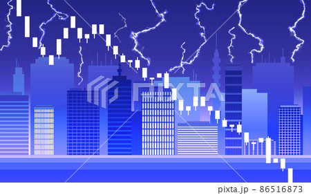 ビル群と下落する株価 ビル群と下落する株価 86516873