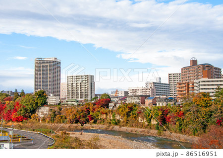 杜の都仙台 広瀬川 晩秋 西公園から上流の澱瀬と街並みを望む 杜の都仙台 広瀬川 晩秋 西公園から上流の澱瀬と街並みを望む 86516951
