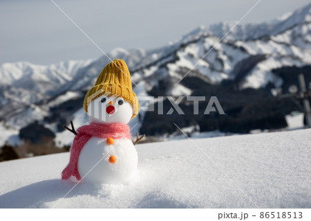 雪山と雪原と手作りの雪だるま 雪山と雪原と手作りの雪だるま 86518513