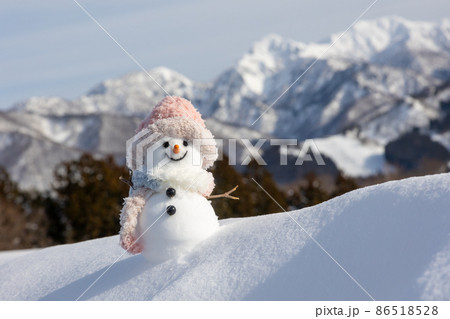雪山と雪原と手作りの雪だるま 雪山と雪原と手作りの雪だるま 86518528