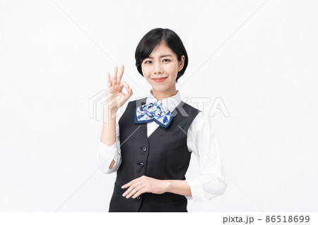 青いリボンの若い女性の受付(白バック) 青いリボンの若い女性の受付(白バック) 86518699