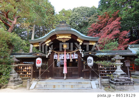 京都市にある八代神社境内の本殿と紅葉風景 京都市にある八代神社境内の本殿と紅葉風景 86519129