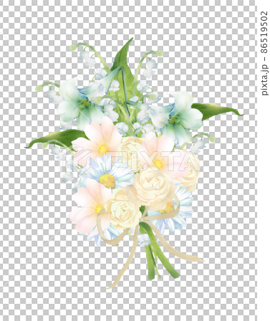 白薔薇を中心にしたブーケ 水彩イラストのイラスト素材