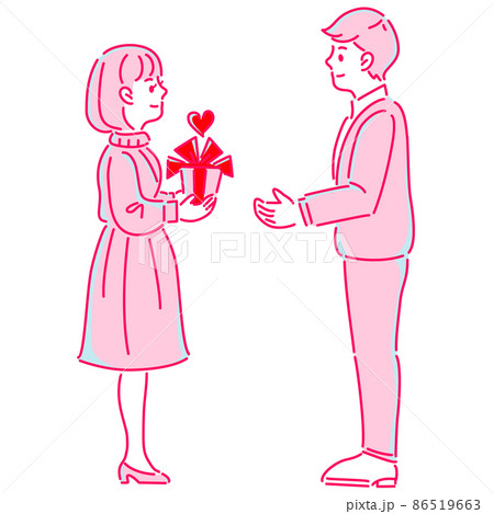 男女 カップル プレゼント ファンシー かわいい おしゃれ ファンシー 線画 シンプル イラストのイラスト素材