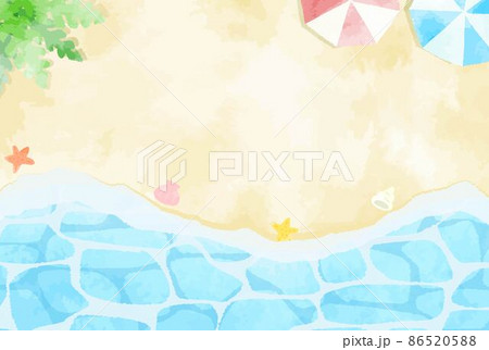 優しい水彩の海と浜辺の背景イラスト 86520588