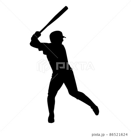 野球 バッティングをする打者のシルエットのイラスト素材