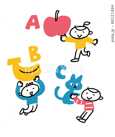 アルファベットのABCモチーフと楽しそうな子どもたち 86521884