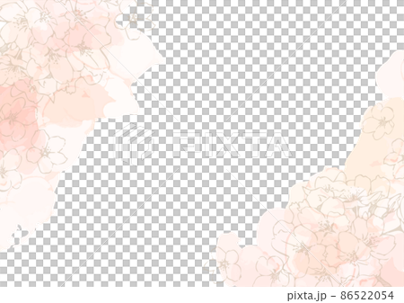 桜の線画とアルコールインクの背景用素材 86522054