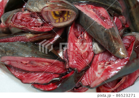 トレーに乗ったヤツメウナギの切り身 トレーに乗ったヤツメウナギの切り身 86523271