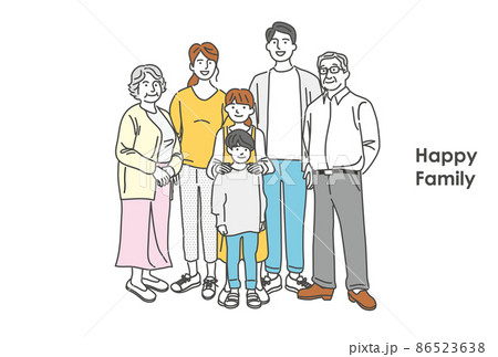 夫婦と祖父母と子供の家族全身イラスト素材 86523638