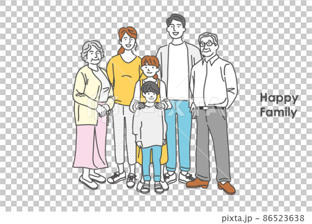 夫婦と祖父母と子供の家族全身イラスト素材 86523638