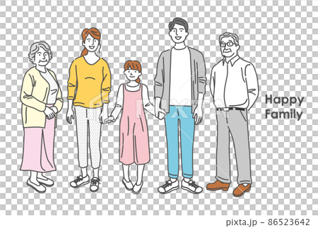 夫婦と祖父母と孫の家族全身イラスト素材 86523642