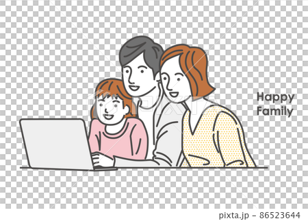 一對夫婦和一個孩子的家庭在網上享受的插圖 一對夫婦和一個孩子的家庭在網上享受的插圖 86523644