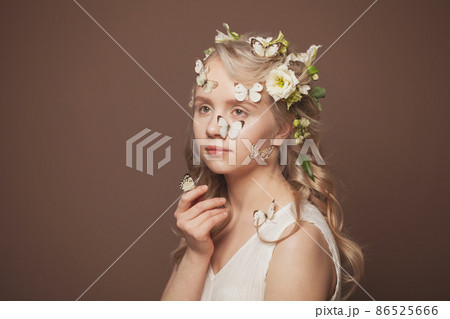 Young summer beauty. Cute woman blonde model portrait Young summer beauty. Cute woman blonde model portrait 86525666