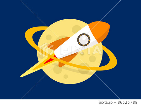 Rocket flies around the moon flat design. 86525788