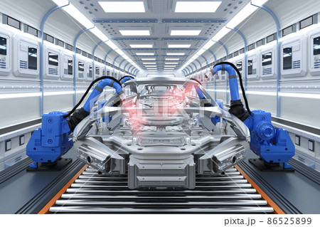 Automation robot airbrush painting in car factory Automation robot airbrush painting in car factory 86525899