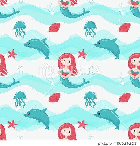 Vector seamless pattern with cute little mermaids Vector seamless pattern with cute little mermaids 86526211