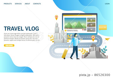 Travel vlog vector website landing page design template 86526300