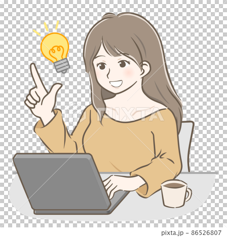 A young woman with long hair who inspires while operating a computer 86526807