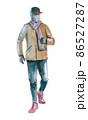 Figures of young people in casual clothes. They go to the viewer. Full-length. Watercolor illustration 86527287