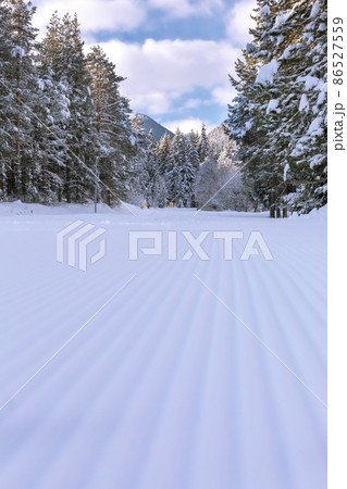 Ski resort Bansko, Bulgaria, groomed ski road 86527559