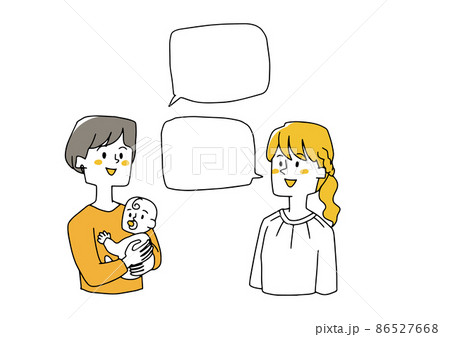 会話するママ友　コミカルな手書きの人物イラスト　ベクター線画にシンプルな色つけ 86527668