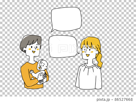 会話するママ友　コミカルな手書きの人物イラスト　ベクター線画にシンプルな色つけ 86527668